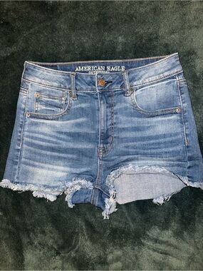 AE Super Stretch X Hi-Rise Frayed Denim Shorts - Size 4